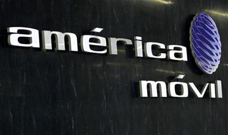The logo of America Movil is seen in the company's new corporate offices in Mexico City