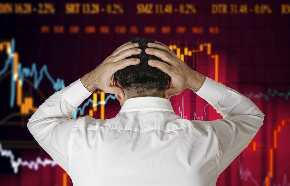 Man broker stock market crash crisis concept