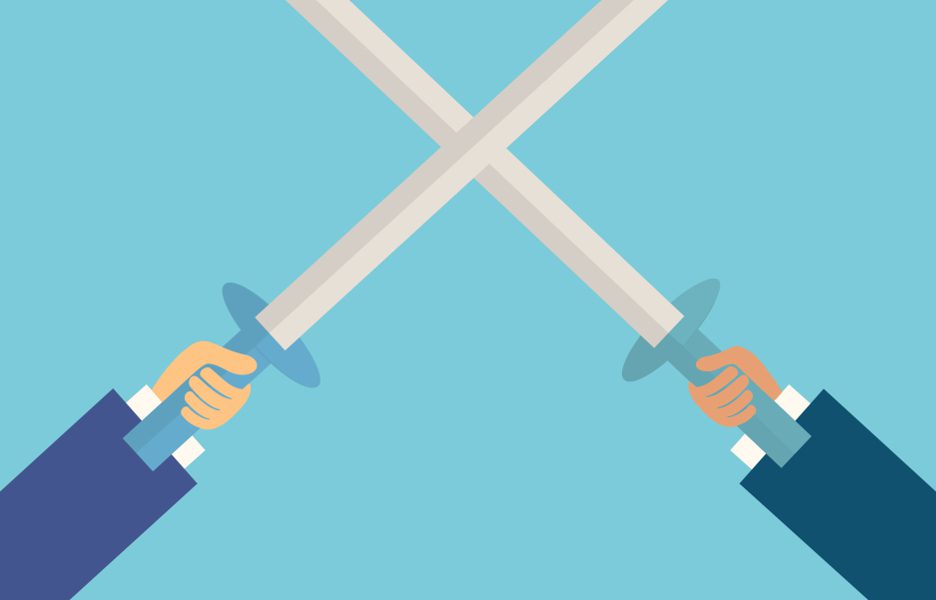 two business man fighting with sword,business concept,illustration,vector