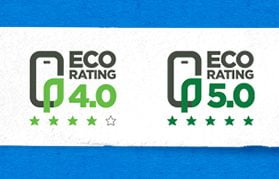 Exemplo dos selos Eco Rating que serão usados por Alcatel, LG, Samsung, Sonu e Vivo.
