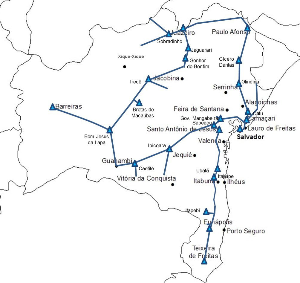 Rede da Bahia com  24 POPs, sobre a infraestrutura da Chesf