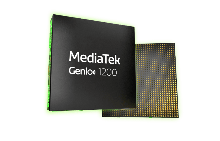 Ilustração computadorizada do chip Genio 1200 da Mediatek