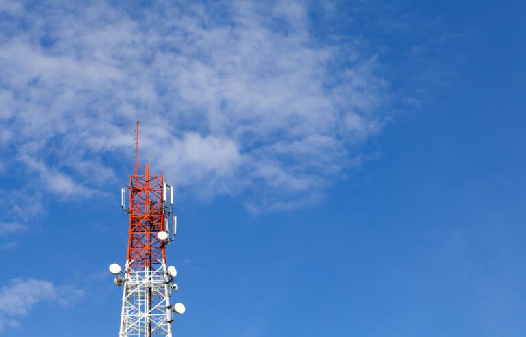 Communication tower and blue sky with space