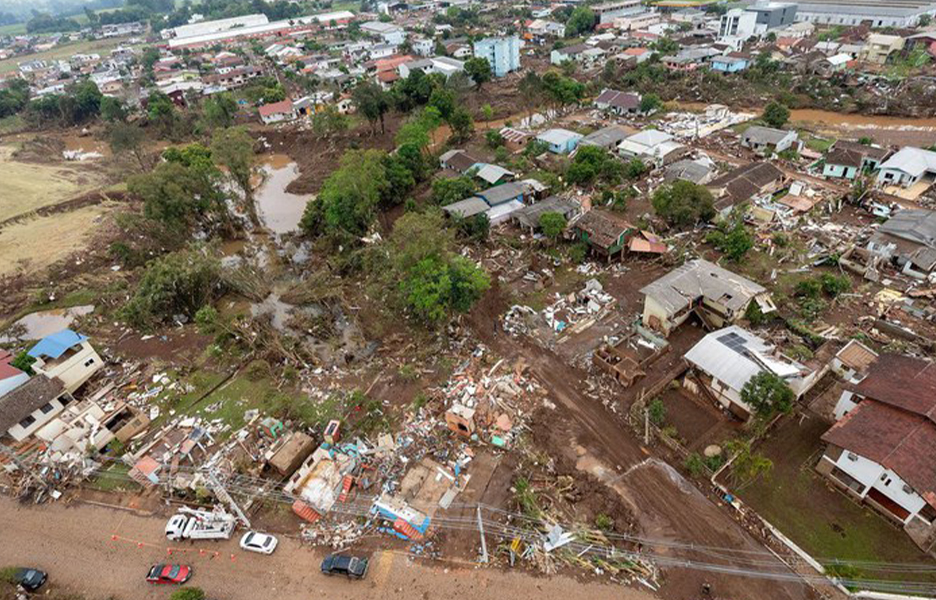 Vista aérea da cidade de Muçum, destruída pelas fortes enchentes no Rio Grabnde do Sul | Foto: Maurício Tonetto/Secom