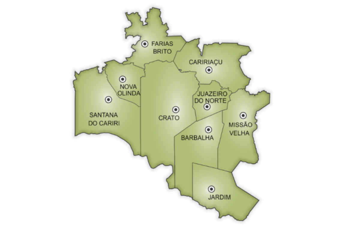 Mapa da Região Metropolitana do Cariri (Reprodução/Secretaria das cidades do CE)